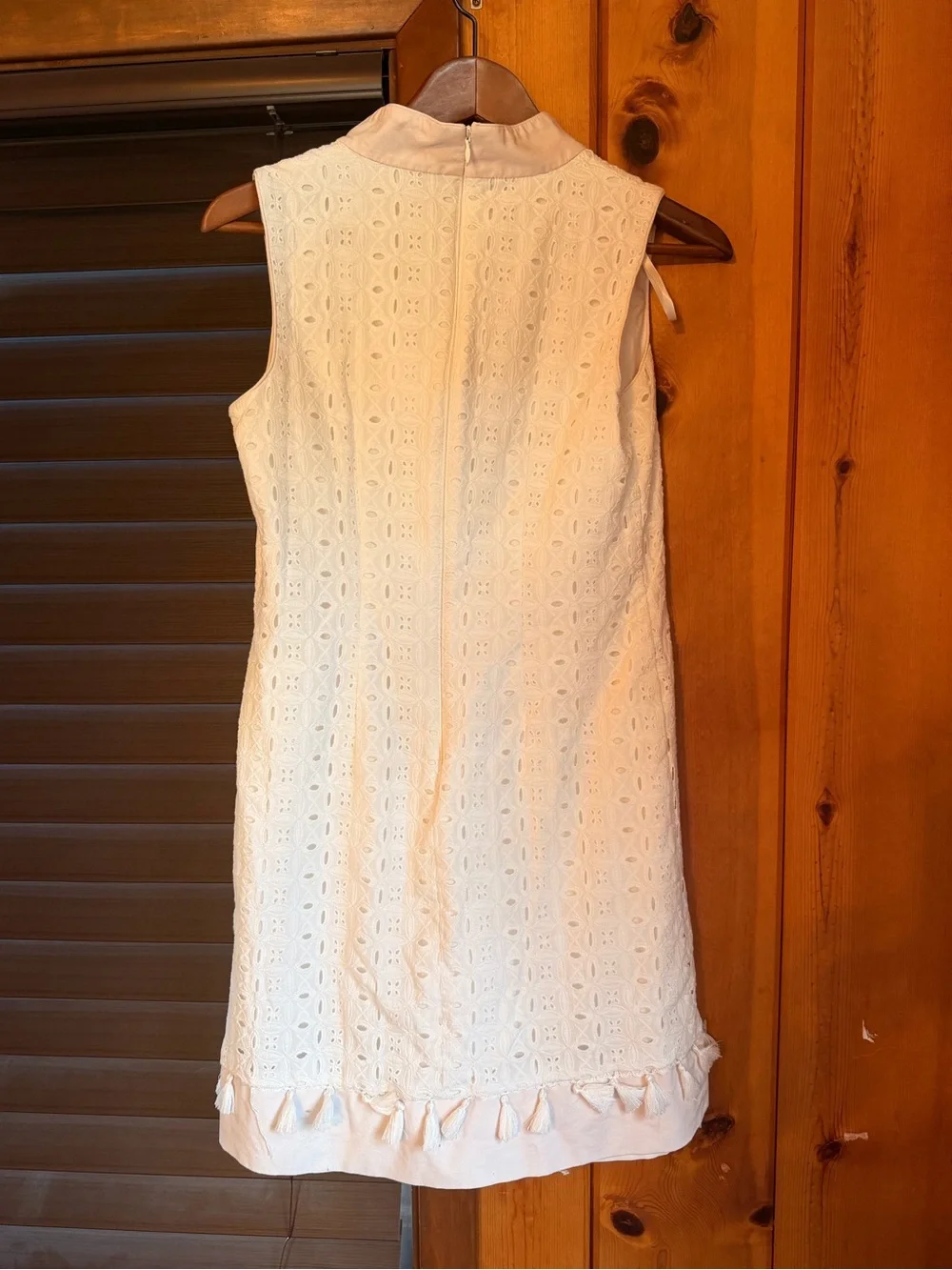 Eliza J White Eyelet Sleeveless Shift Dress with Tassel Trim - Picture 2 of 3